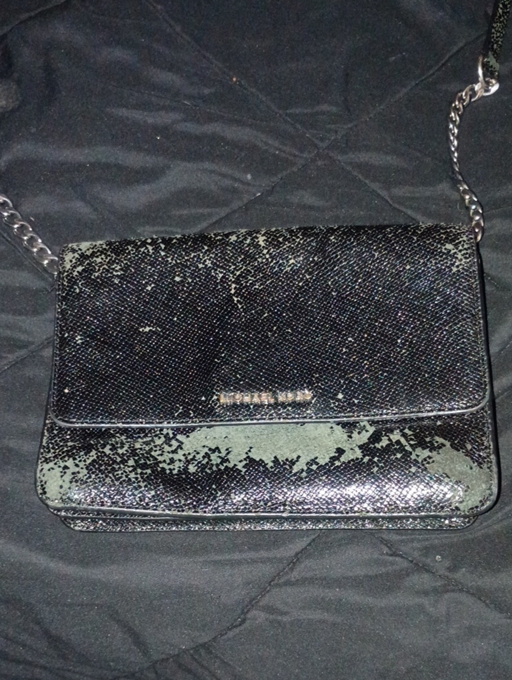 Michael Kors Black and Silver Glitter Crossbody Bag